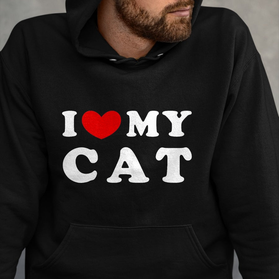 Cat Love Shirt, Funny Cat Lover Gift UnisexT-Shirt/Hoodie/Sweatshirt HLT00 - I Love My Cat, I Heart My Cat T-Shirt, Men, Black, 3X-Large