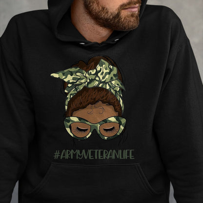 Proud Veteran Shirt, Funny Veteran UnisexT-Shirt/Hoodie/Sweatshirt HLT00 - African American Army Veteran Female Afro Melanin Girl T-Shirt, Men, Black, 3X-Large