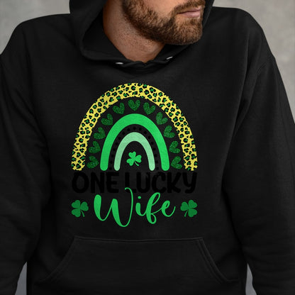 Best Wife Shirt, Wife and Husband Unisex T-Shirt/Hoodie/Sweatshirt HLT00 - Gift for wife T shirt, lucky wife   One Lucky Wife Leopard Rainbow Saint Patrick's Day T-Shirt