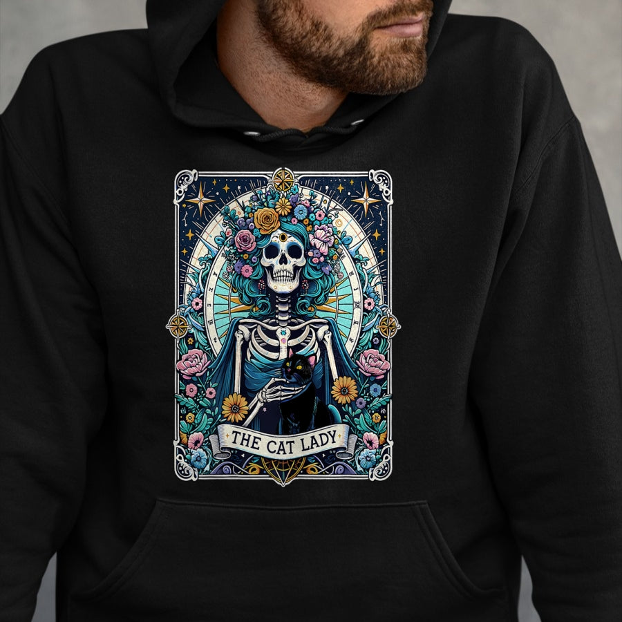 Cat Love Shirt, Funny Cat Lover Gift UnisexT-Shirt/Hoodie/Sweatshirt HLT00 - The Cat Lady Tarot Card Skeleton Cat Mom Cat Lover T-Shirt