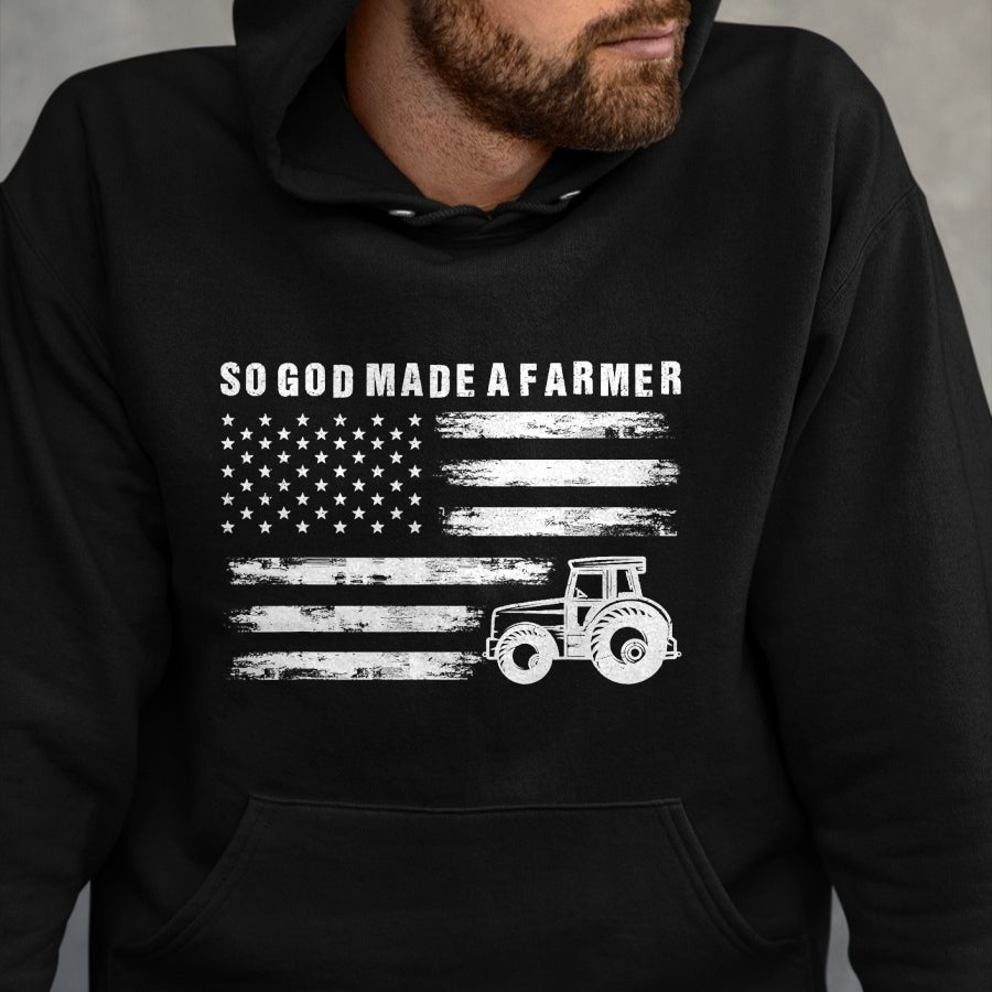 Best Farmer Life Shirt, Funny Farmer UnisexT-Shirt/Hoodie/Sweatshirt HLT00 - So God Made A Farmer Retro American Flag Tractor T-Shirt