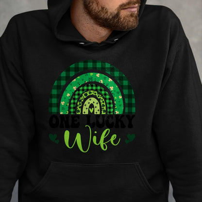 Best Wife Shirt, Wife and Husband Unisex T-Shirt/Hoodie/Sweatshirt HLT00 - Gift for wife T shirt, lucky wife   Womens One Lucky Wife Rainbow Irish St Patricks Day Shamrock Tan