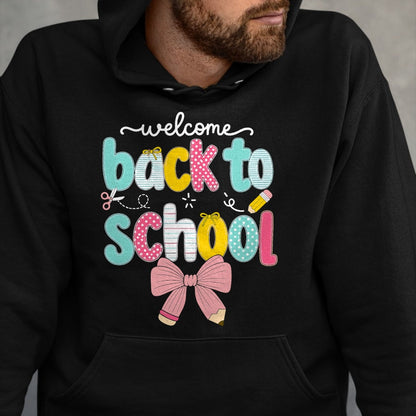 Best Student Shirt, Funny Back To School UnisexT-Shirt/Hoodie/Sweatshirt HLT00 - Welcome Back to School Coquette Pencil Bow T-Shirt