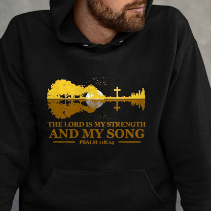 Guitar Lover Shirt, Funny Guitar UnisexT-Shirt/Hoodie/Sweatshirt HLT00 - The Lord is My Strength and My Song Christian Guitar Faith T-Shirt, Men, Black, 3X-Large