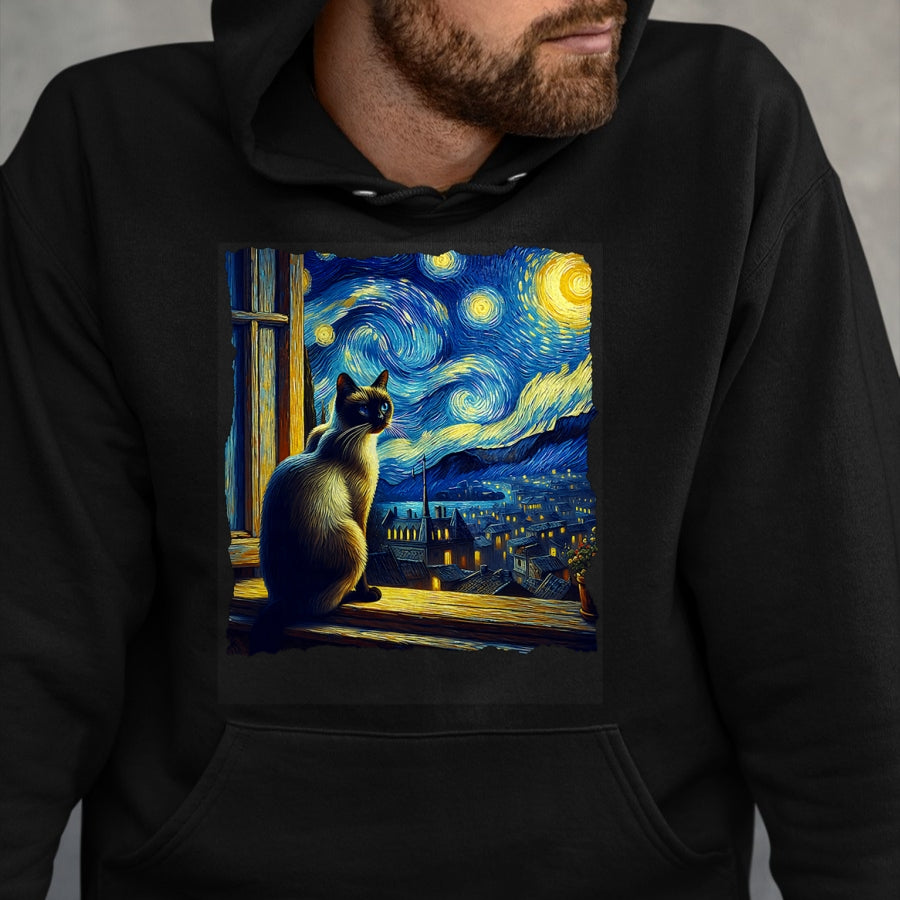 Cat Love Shirt, Funny Cat Lover Gift UnisexT-Shirt/Hoodie/Sweatshirt HLT00 - Cat Siamese Cat Starry Night Siamese T-Shirt