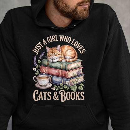 Cat Love Shirt, Funny Cat Lover Gift UnisexT-Shirt/Hoodie/Sweatshirt HLT00 - Just A Girl Who Loves Cats and Books Reading Librarian T-Shirt (1)