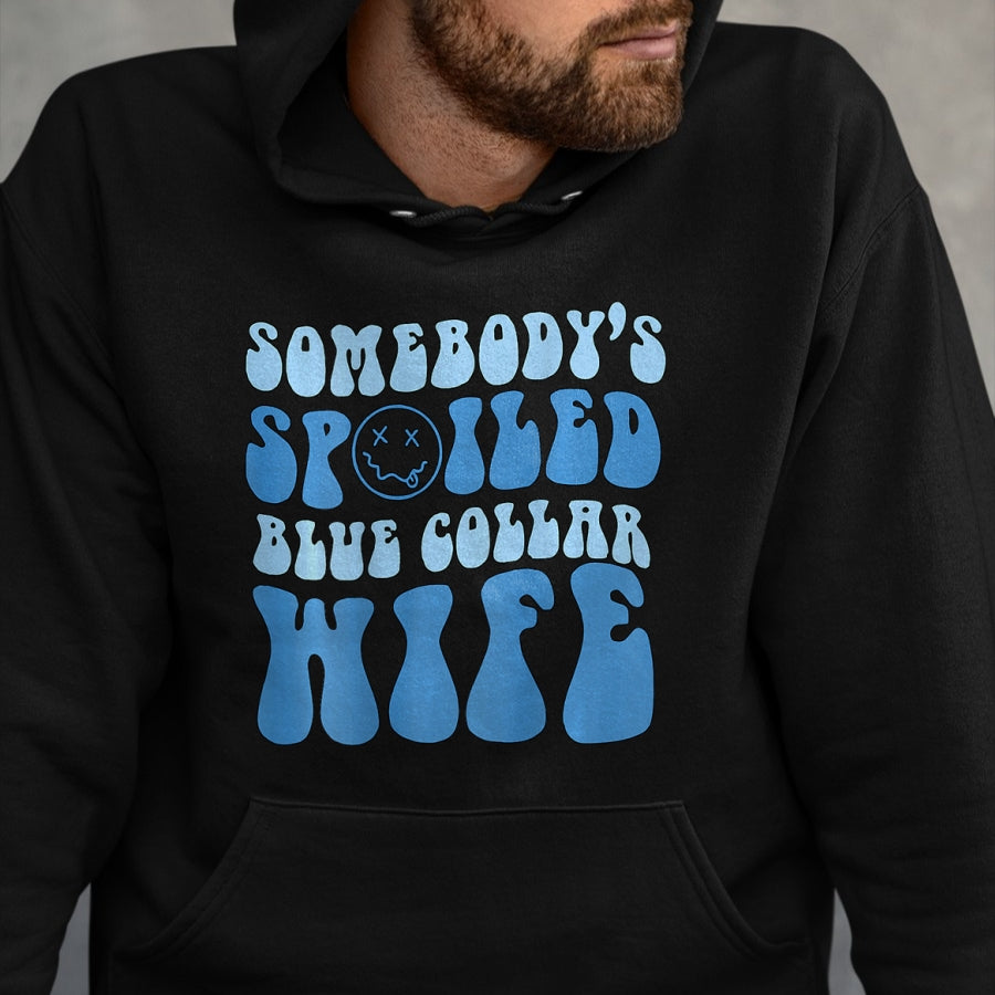 Best Wife Shirt, Wife and Husband Unisex T-Shirt/Hoodie/Sweatshirt HLT00 - Gift for wife T shirt, spoiled wife   Somebodys Spoiled Blue Collar Wife Groovy Mother's Day T-Shirt (1)