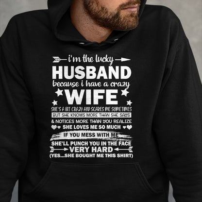Best Wife Shirt, Wife and Husband Unisex T-Shirt/Hoodie/Sweatshirt HLT00 - Gift for wife T shirt, lucky wife   I Am A Lucky Husband I Have A Crazy Wife Christmas Bday Gift T-S (1)