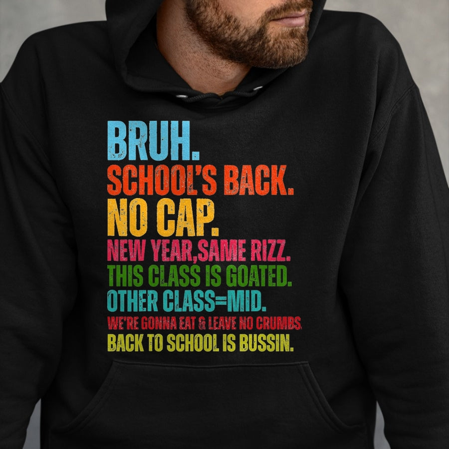 Best Student Shirt, Funny Back To School UnisexT-Shirt/Hoodie/Sweatshirt HLT00 - Vintage Bruh We Back No Cap Bruh We_re Back Student Teacher T-Shirt, Men, Black, 3X-Large