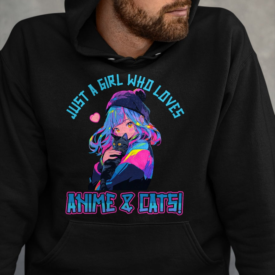 Cat Love Shirt, Funny Cat Lover Gift UnisexT-Shirt/Hoodie/Sweatshirt HLT00 - Just a Girl who loves Anime and Cats Manga Anime Lover T-Shirt