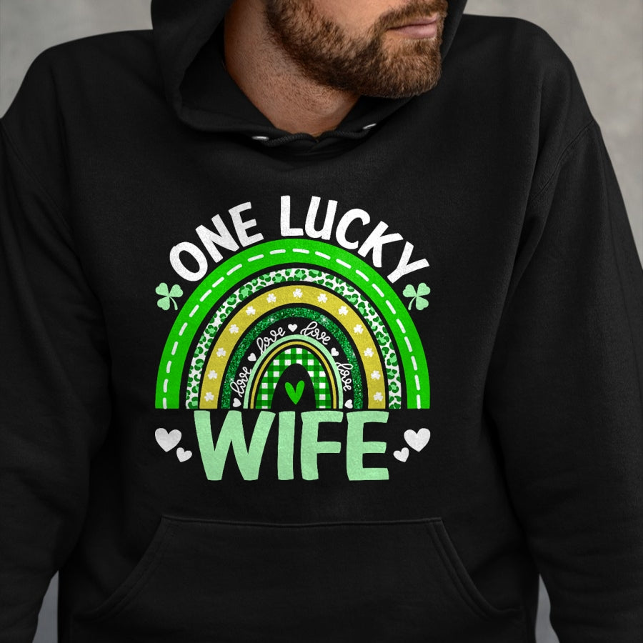 Best Wife Shirt, Wife and Husband Unisex T-Shirt/Hoodie/Sweatshirt HLT00 - Gift for wife T shirt, lucky wife   St Patricks Day Clover One Lucky Wife Rainbow Shamrock T-Shirt