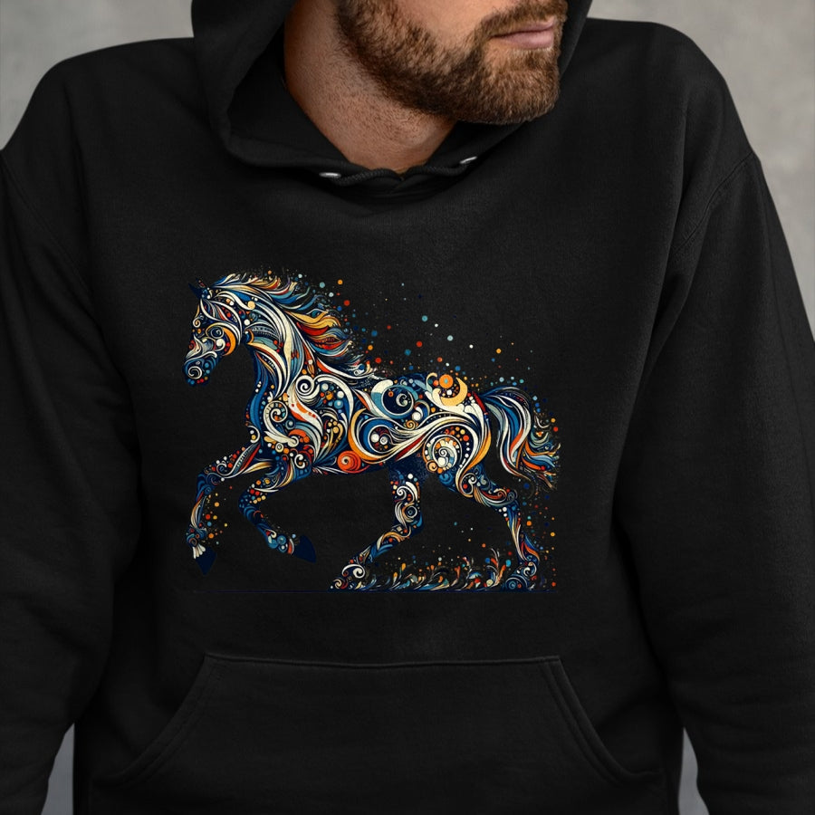 Best Horse Lover Shirt , Funny Horse UnisexT-Shirt/Hoodie/Sweatshirt HLT00 - Elegant Galloping Horse with Intricate Colorful Details Long Sleeve T-Shirt