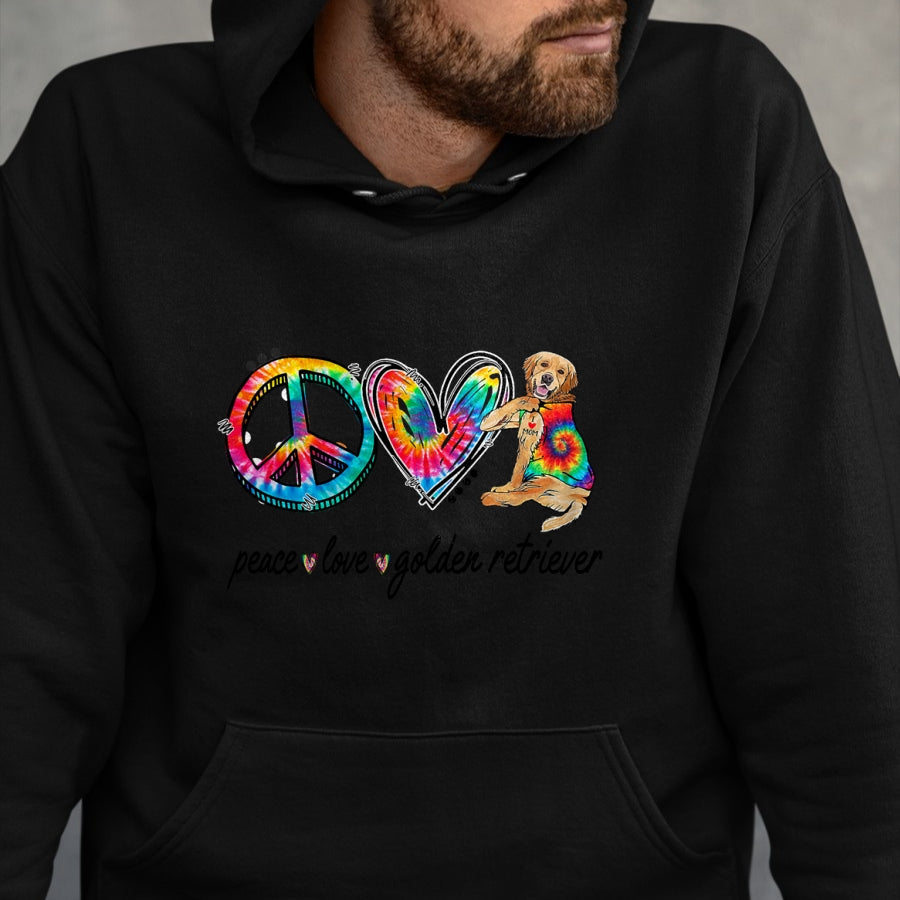 Dog Love Shirt, Dog Lover Gift T-Shirt/Hoodie/Sweatshirt HLT00 - Peace Love Golden Retriever Tie Dye Rainbow Dog Lover T-Shirt