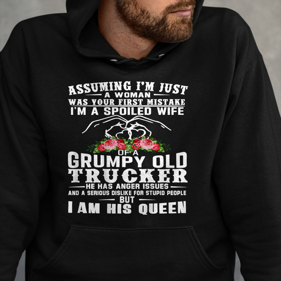 Best Wife Shirt, Wife and Husband Unisex T-Shirt/Hoodie/Sweatshirt HLT00 - Gift for wife T shirt, spoiled wife   I'm A Spoiled Wife Of A Grumpy Old Trucker (on back) T-Shirt (1)