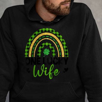 Best Wife Shirt, Wife and Husband Unisex T-Shirt/Hoodie/Sweatshirt HLT00 - Gift for wife T shirt, lucky wife   Womens One Lucky Wife Boho Rainbow St Patricks Day Shamrock Ragl