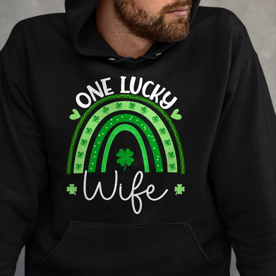 Best Wife Shirt, Wife and Husband Unisex T-Shirt/Hoodie/Sweatshirt HLT00 - Gift for wife T shirt, lucky wife   Womens One Lucky Wife Rainbow Irish St Patricks Day Shamrock Tan (1)