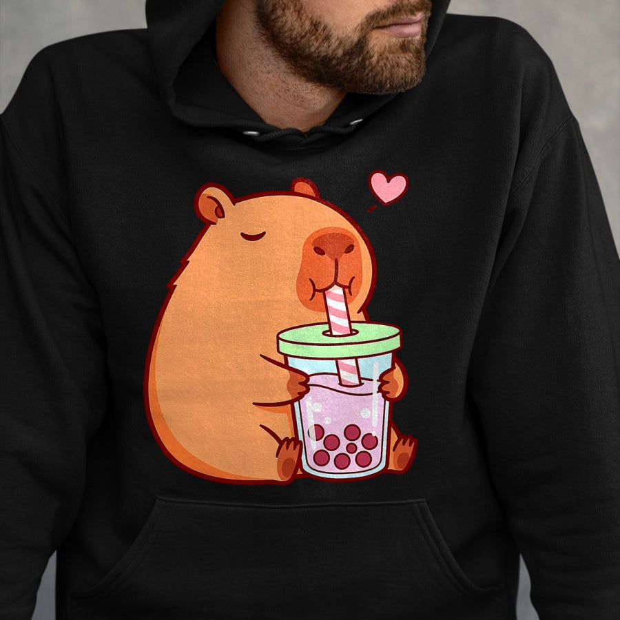 Cute Capybara Shirt, Funny Capybara Unisex T-Shirt/Hoodie/Sweatshirt HLT00 - Cute Capybara Kawaii Anime Girls Drinking Boba Tea Lover T-Shirt