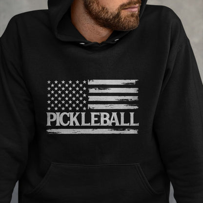 Funny Pickleball Shirt, Pickleball Lover Unisex T-Shirt/Hoodie/Sweatshirt HLT00 - Pickleball Grey Vintage USA Flag Player Coach T-Shirt