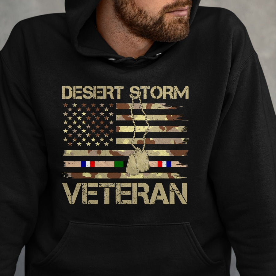 Proud Veteran Shirt, Funny Veteran UnisexT-Shirt/Hoodie/Sweatshirt HLT00 - Patriotic Desert Storm Veteran Distressed Flag US Camouflage T-Shirt