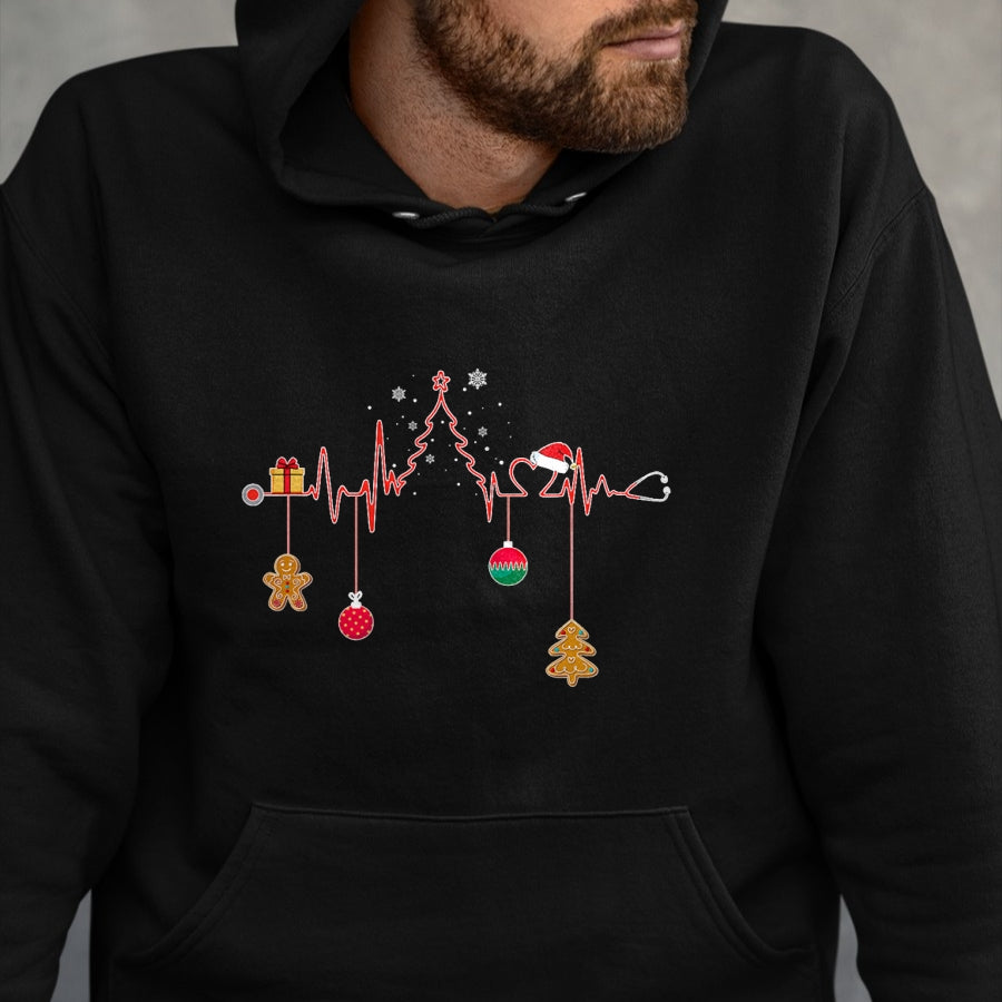 Funny Nurse Shirt, Nurse Unisex T-Shirt/Hoodie/Sweatshirt HLT00 - Christmas Tree Heartbeat Funny Christmas Nursing Costume T-Shirt