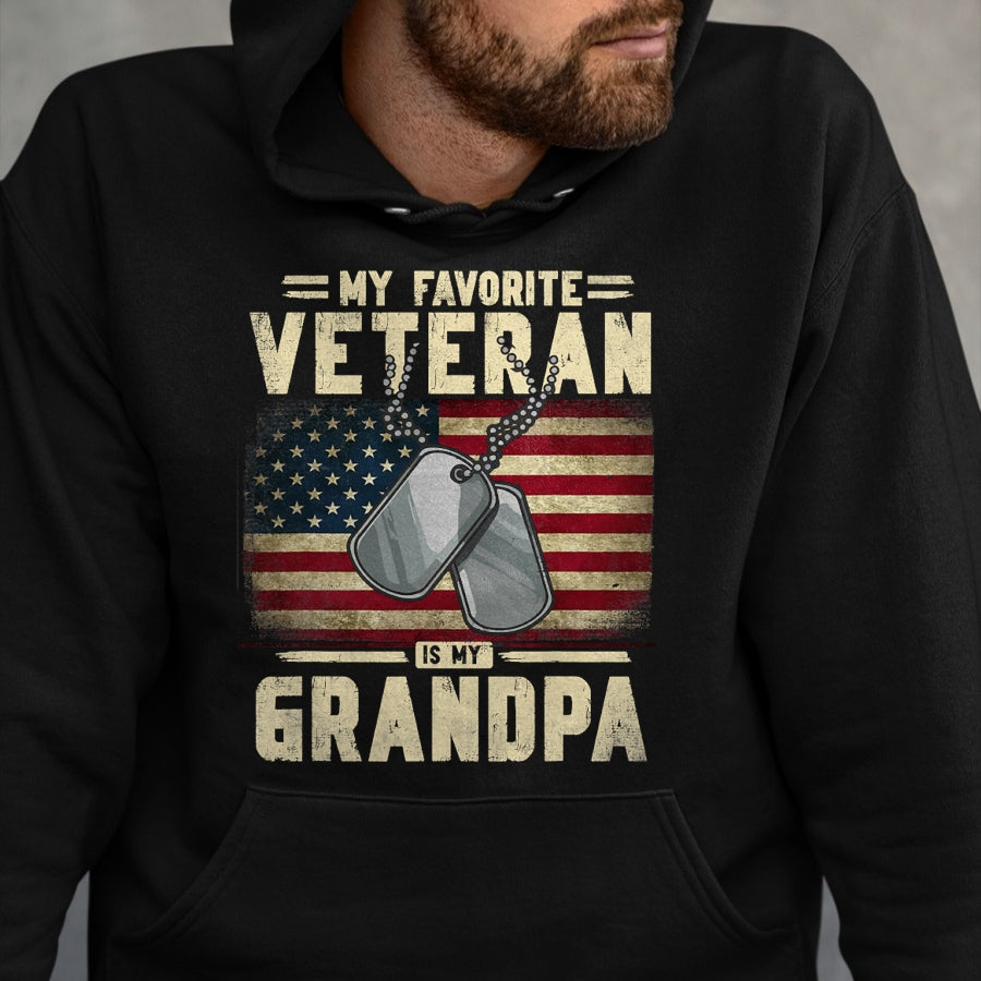 Best Grandpa Shirt, Proud Grandpa Unisex T-Shirt/Hoodie/Sweatshirt HLT00 - Father's Day Veteran Day My Favorite Veteran Is My Grandpa T-Shirt