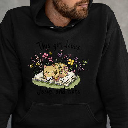 Cat Love Shirt, Funny Cat Lover Gift UnisexT-Shirt/Hoodie/Sweatshirt HLT00 - This Girl Loves Jesus and Cats Cute Christian T-Shirt (1)