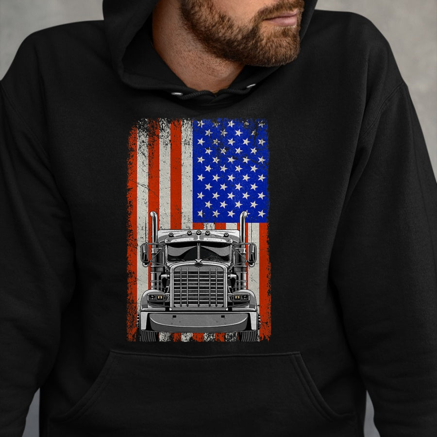 Best Truck Driver Life Shirt, Funny Trucker UnisexT-Shirt/Hoodie/Sweatshirt HLT00 - US American Flag Semi Truck Driver T-Shirt (4)
