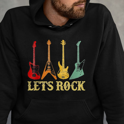 Guitar Lover Shirt, Funny Guitar UnisexT-Shirt/Hoodie/Sweatshirt HLT00 - Vintage Retro Lets Rock Rock n Roll Guitar T-Shirt, Youth, Black, Small