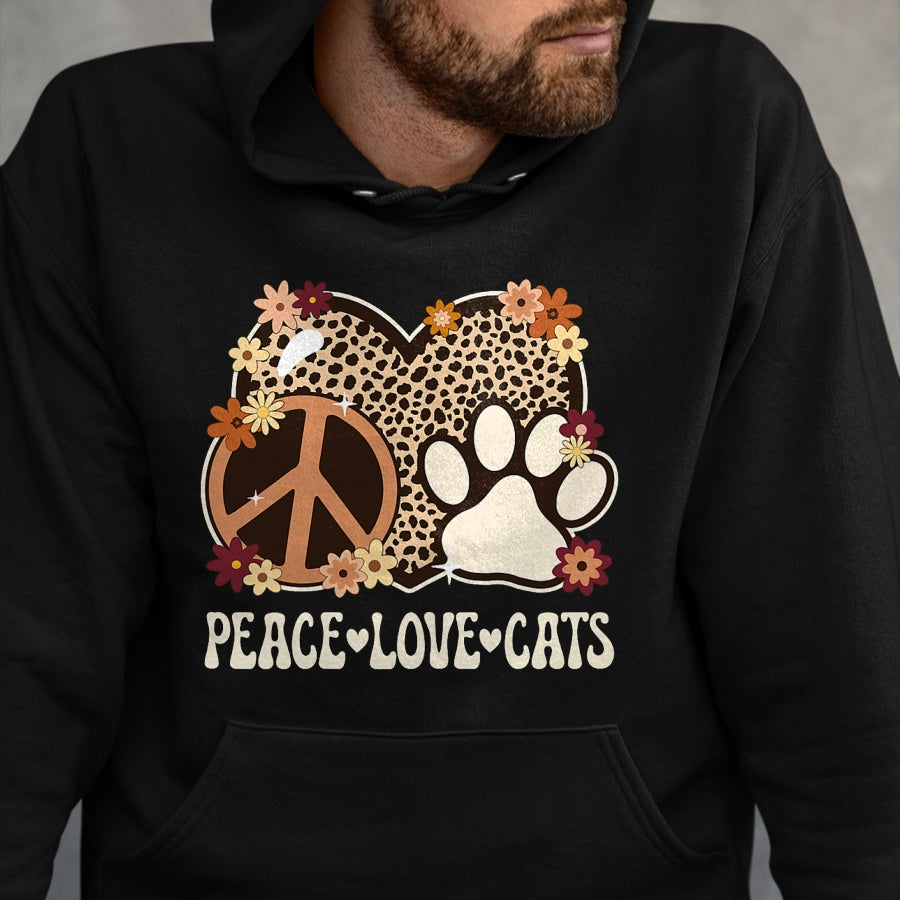 Cat Love Shirt, Funny Cat Lover Gift UnisexT-Shirt/Hoodie/Sweatshirt HLT00 - Peace Love Cats Cheetah Print Women Girl Cat Owner Cat Lover T-Shirt