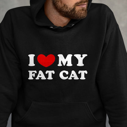 Cat Love Shirt, Funny Cat Lover Gift UnisexT-Shirt/Hoodie/Sweatshirt HLT00 - I Love My Fat Cat, I Heart My Fat Cat T-Shirt, Men, Black, 3X-Large