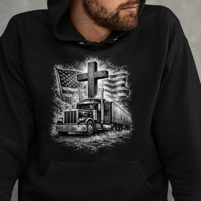 Best Truck Driver Life Shirt, Funny Trucker UnisexT-Shirt/Hoodie/Sweatshirt HLT00 - Trucker Patriotic American Flag Christian Cross Semi Truck T-Shirt