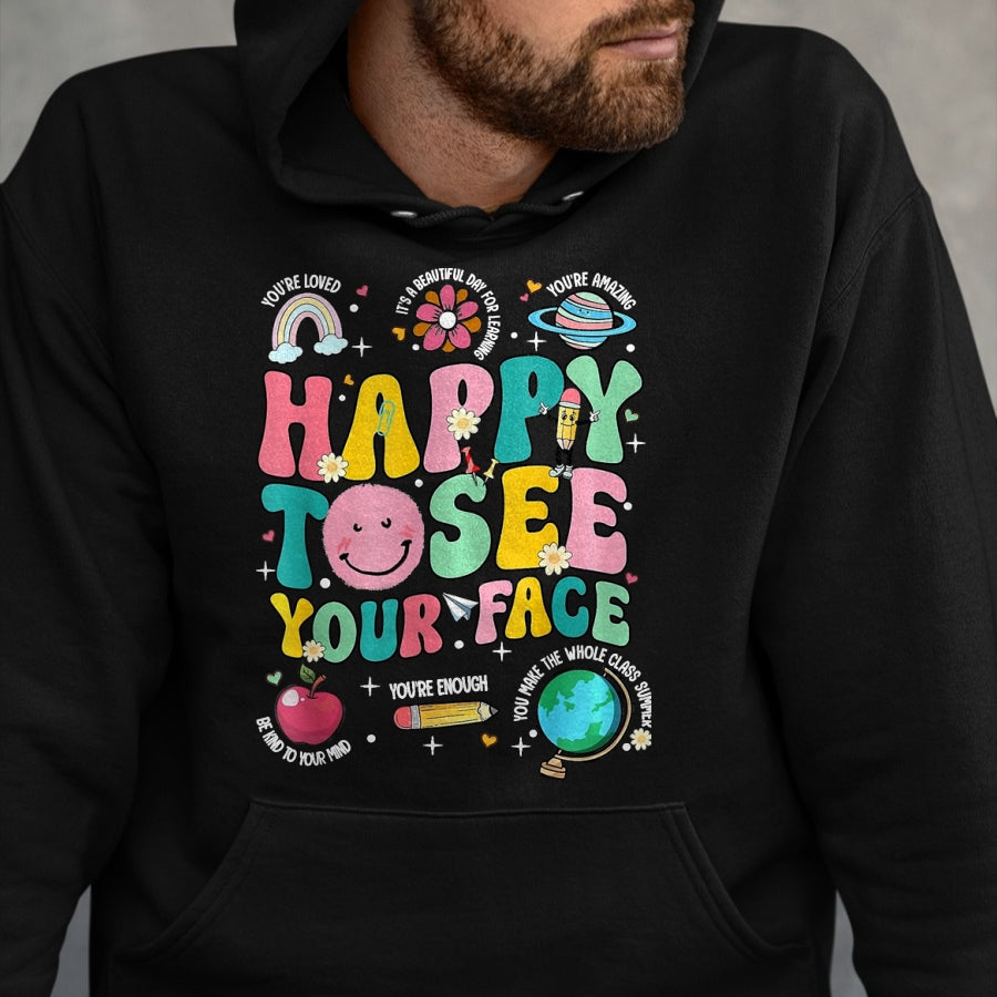 Best Student Shirt, Funny Back To School UnisexT-Shirt/Hoodie/Sweatshirt HLT00 - Happy to See Your Face Teacher Back to School T-Shirt, Women, Orange, XX-Large