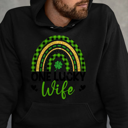 Best Wife Shirt, Wife and Husband Unisex T-Shirt/Hoodie/Sweatshirt HLT00 - Gift for wife T shirt, lucky wife   Womens One Lucky Wife Boho Rainbow St Patricks Day Shamrock Tank