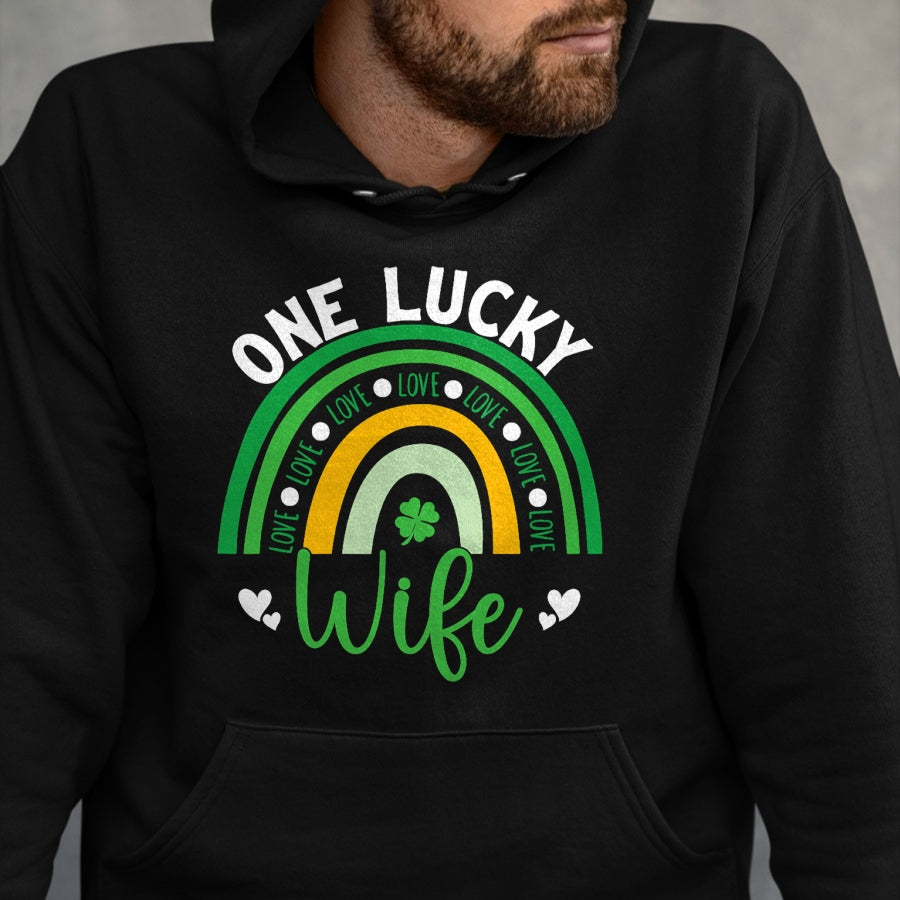 Best Wife Shirt, Wife and Husband Unisex T-Shirt/Hoodie/Sweatshirt HLT00 - Gift for wife T shirt, lucky wife   One Lucky Wife Boho Rainbow Irish Saint Patrick's Day T-Shirt