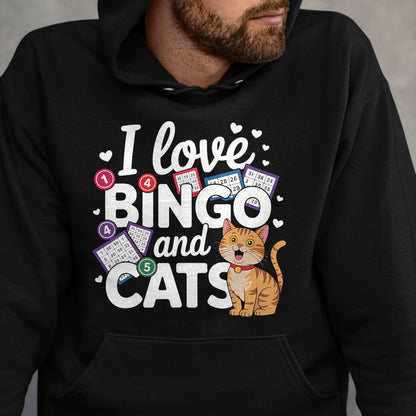 Cat Love Shirt, Funny Cat Lover Gift UnisexT-Shirt/Hoodie/Sweatshirt HLT00 - Cat Lover I Love Bingo And Cats Gambling Bingo Player Bingo Men Women T-Shirt