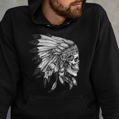 Native American T-Shirts, Vintage Native American Unisex T-Shirt/Hoodie/Sweatshirt HLT00 - American Motorcycle Skull Native Indian Eagle Chief Vintage