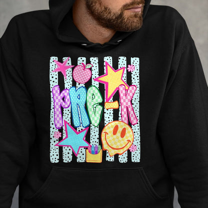 Best Teacher Shirt, Funny Teacher UnisexT-Shirt/Hoodie/Sweatshirt HLT00 - Back to School Colorful Pre K Checkered Girl Teacher T-Shirt