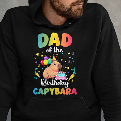 Cute Capybara Shirt, Funny Capybara Unisex T-Shirt/Hoodie/Sweatshirt HLT00 - Dad of The Birthday Girl Capybara Bday Party Family T-Shirt