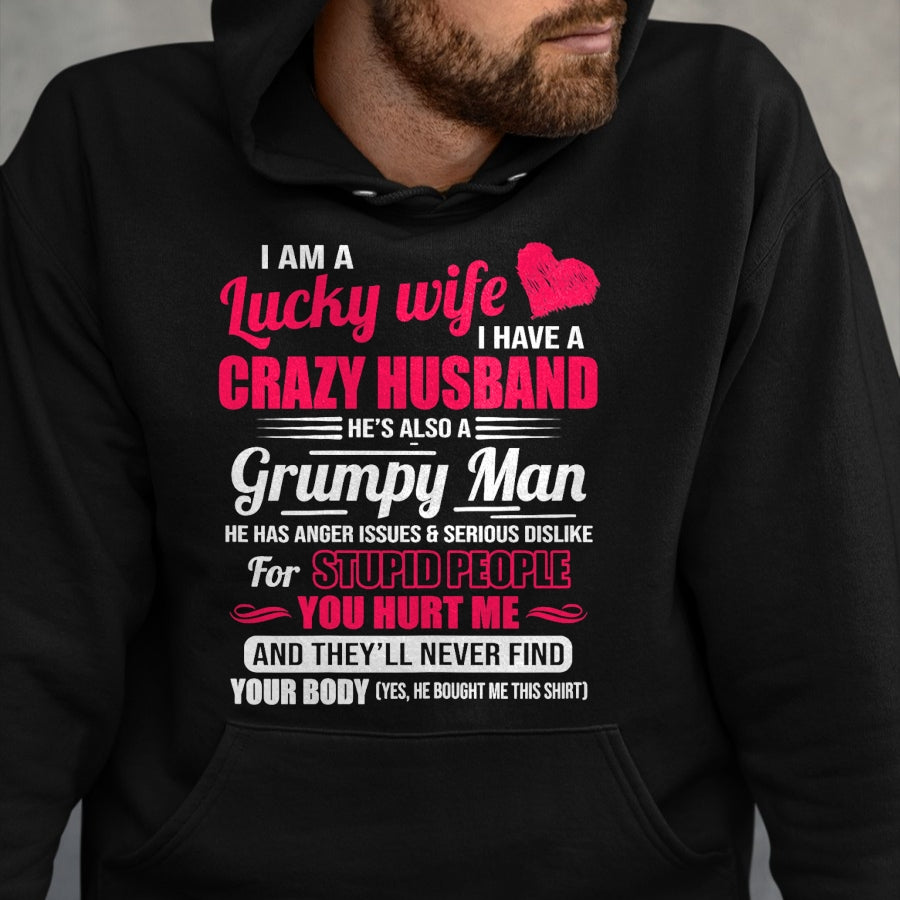 Best Wife Shirt, Wife and Husband Unisex T-Shirt/Hoodie/Sweatshirt HLT00 - Gift for wife T shirt, lucky wife   I Am A Lucky Wife, I Have A Crazy Husband Gift For Womens T-Shir (1)