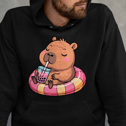 Cute Capybara Shirt, Funny Capybara Unisex T-Shirt/Hoodie/Sweatshirt HLT00 - Kawaii Capybara Bubble Tea Pool Float Teen Girls and Her Mom T-Shirt