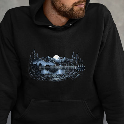 Guitar Lover Shirt, Funny Guitar UnisexT-Shirt/Hoodie/Sweatshirt HLT00 - Mountain Nature Scene Acoustic Guitar Men Women Guitarist T-Shirt