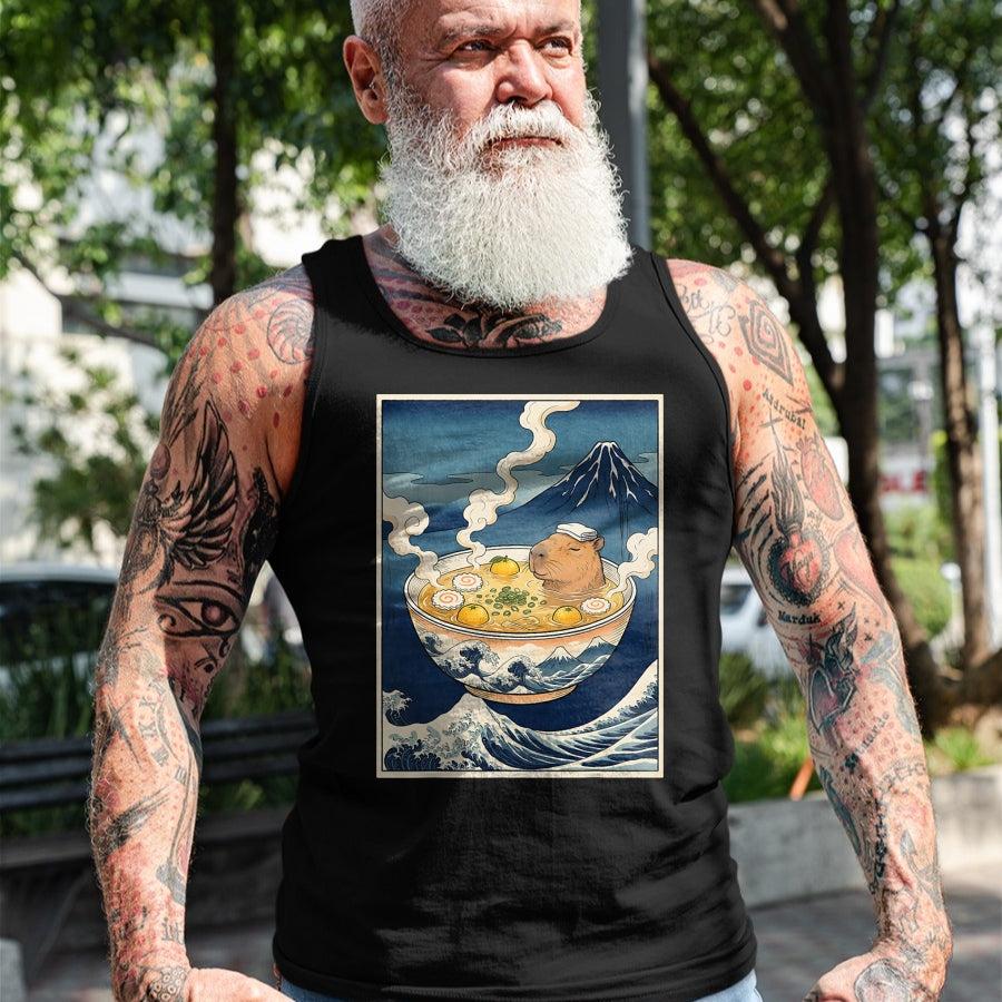 Cute Capybara Shirt, Funny Capybara Unisex T-Shirt/Hoodie/Sweatshirt HLT00 - Cute Capybara Ramen Mt Fuji Ukiyo-e Great Wave Japanese Art T-Shirt