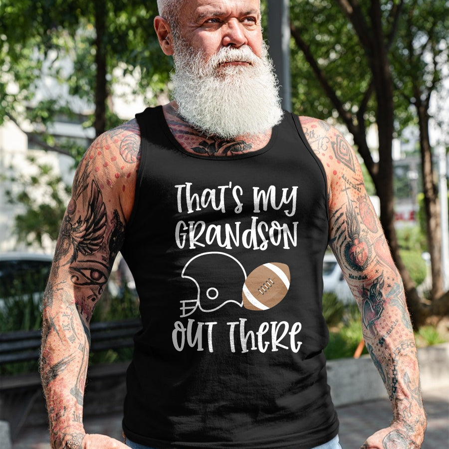 Best Grandma Shirt, Proud Grandma Unisex T-Shirt/Hoodie/Sweatshirt HLT00 - Proud Football Grandma Gift That's My Grandson Out There T-Shirt