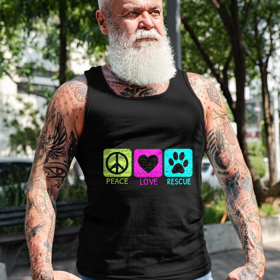Dog Love Shirt, Dog Lover Gift T-Shirt/Hoodie/Sweatshirt HLT00 - Peace Love Rescue Dogs Distressed Graphic Animal Lovers Long Sleeve T-Shirt