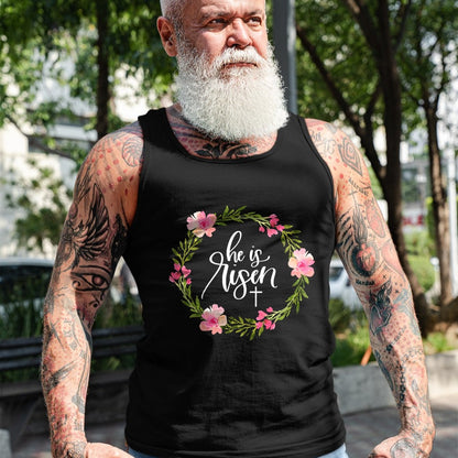 Christian Tee, Christian Faith Unisex T-Shirt/Hoodie/Sweatshirt HLT00 - He is Risen Jesus Christian Happy Easter Floral Wreath Shirt T-Shirt (1)