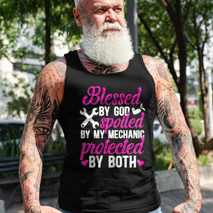Best Wife Shirt, Wife and Husband Unisex T-Shirt/Hoodie/Sweatshirt HLT00 - Gift for wife T shirt, spoiled wife   Blessed By God Spoiled By My Mechanic Wife Of A Mechanic Pullo