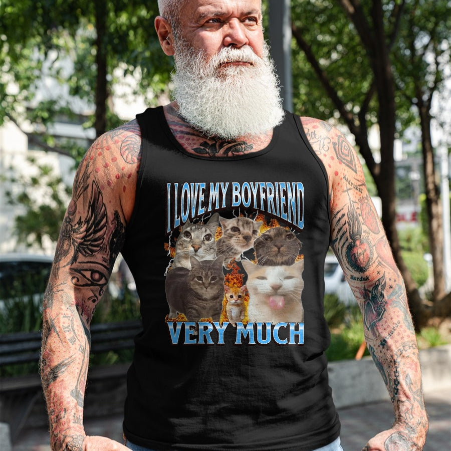Cat Love Shirt, Funny Cat Lover Gift UnisexT-Shirt/Hoodie/Sweatshirt HLT00 - My Boyfriend Funny Cat Meme Bootleg Graphic T-Shirt, Men, Black, 3X-Large