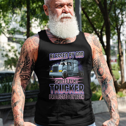 Best Wife Shirt, Wife and Husband Unisex T-Shirt/Hoodie/Sweatshirt HLT00 - Gift for wife T shirt, spoiled wife   Blessed by God Spoiled by my Trucker Funny Trucker Wife T-Shir (1)