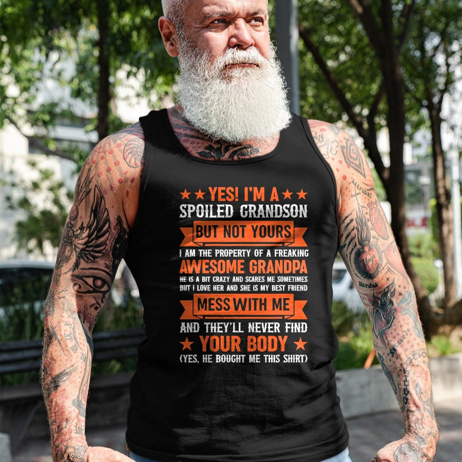Best Grandma Shirt, Proud Grandma Unisex T-Shirt/Hoodie/Sweatshirt HLT00 - yes i'm a spoiled grandson T-Shirt (4)