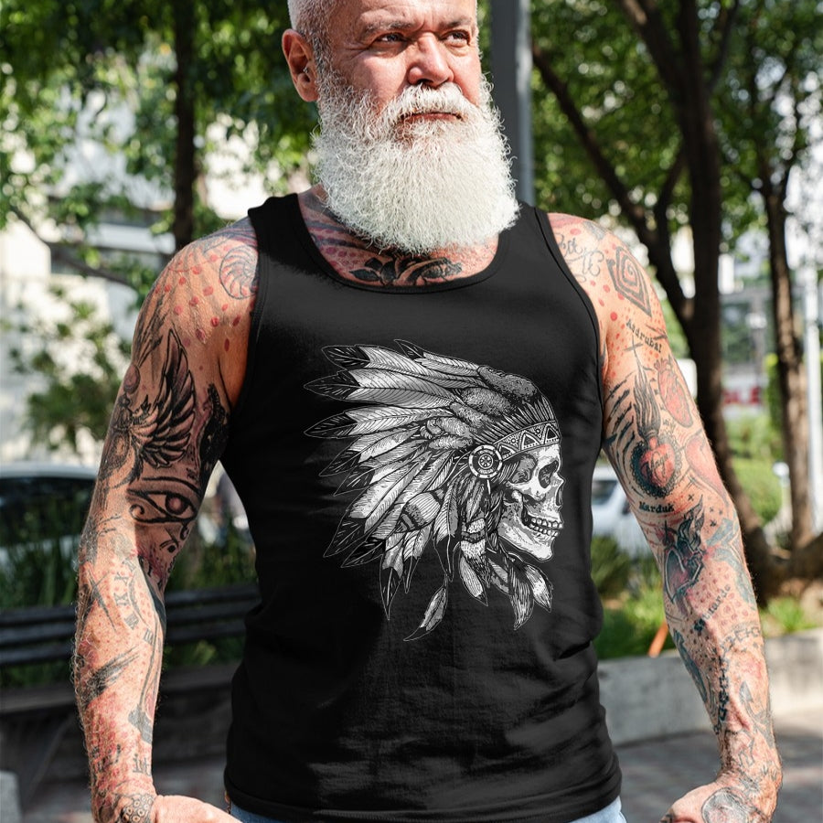 Native American T-Shirts, Vintage Native American Unisex T-Shirt/Hoodie/Sweatshirt HLT00 - American Motorcycle Skull Native Indian Eagle Chief Vintage (1)